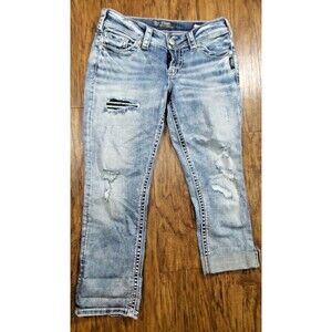 Silver Jeans Co. Suki Capri Jeans Women's 27 X 22.5 Blue Denim Light Wash Cotton